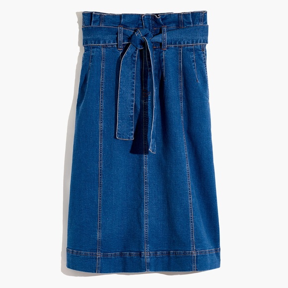 Madewell Dresses & Skirts - Madewell Stretch Denim Paperbag Midi Skirt - NWT